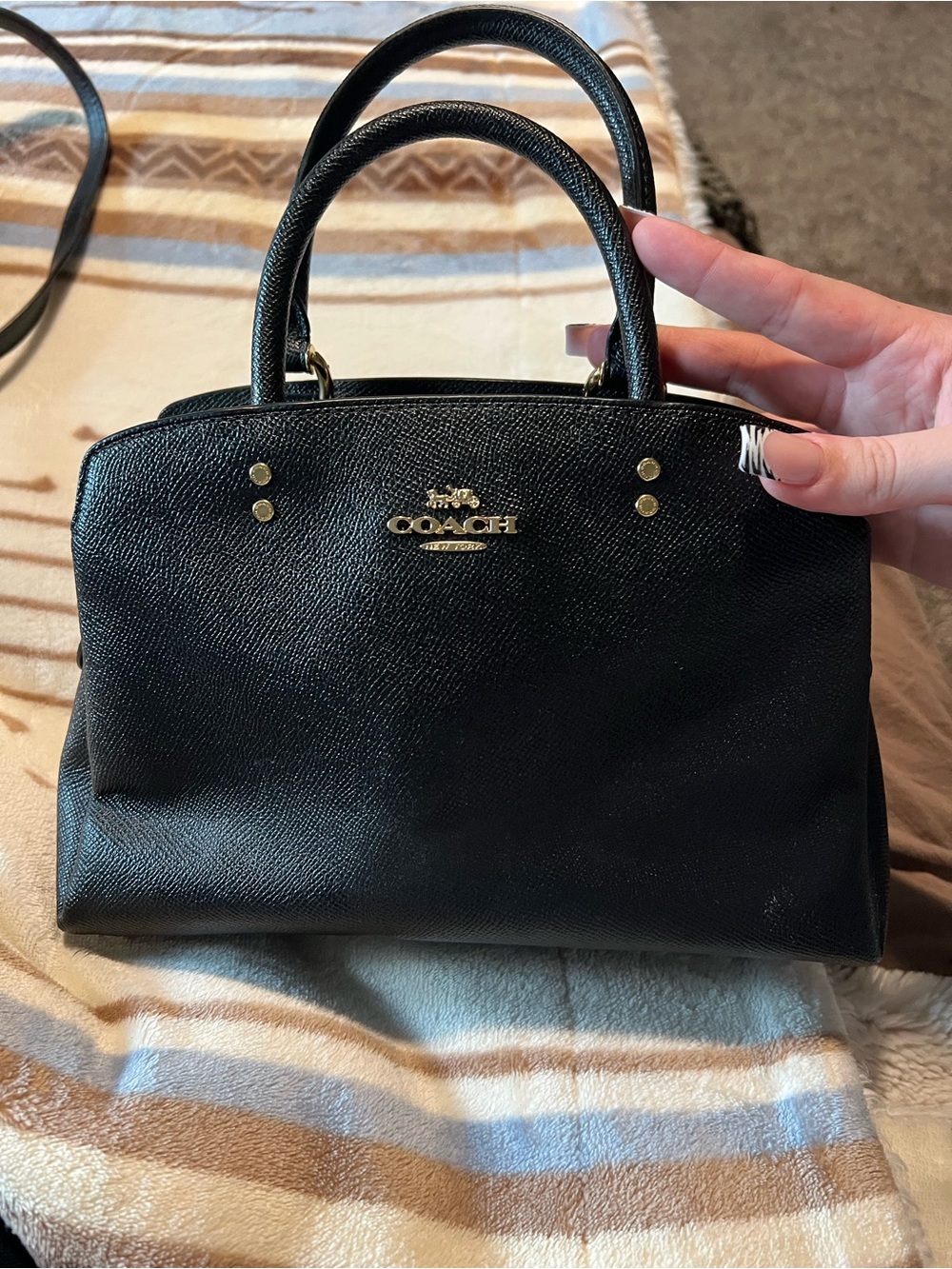 Coach Black Saffiano Leather Dome Satchel with Gold Hardware
